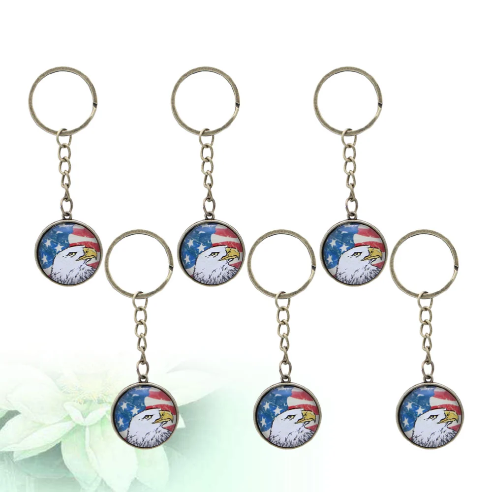 6pcs Vintage Hanging Key Ring Fashion Keychain Pendant American Flag Keychain Accessory (Bronze)