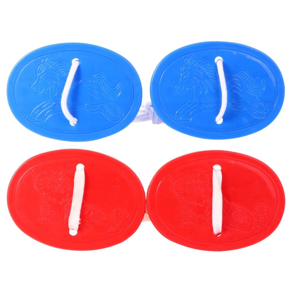 4 Pcs Stilts Shoes Plastic Oval Shape Balance Sense Training Shoes Indoor Outdoor Sports Accessories for Kids Boys Girls (Red and Blue, Random Rope Color)