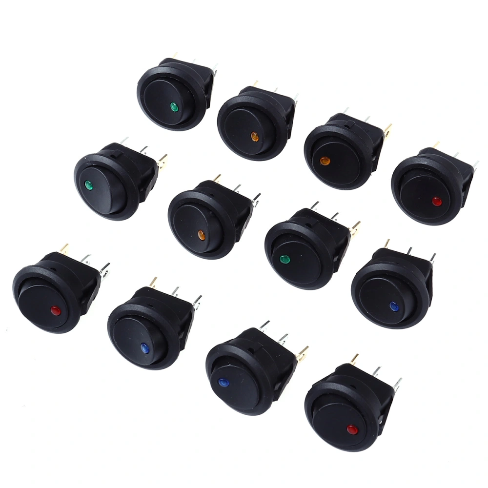 12 PCS 12V 20A Car Truck Round Rocker Toggle LED Switch SPST On-Off Control with Random Color Bulbs