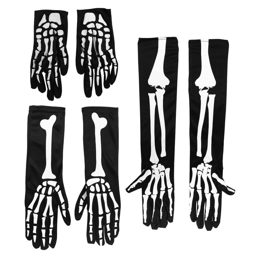 6PCS/3 Pairs Halloween Skull Gloves Decoration Performance Gloves Party Supplies