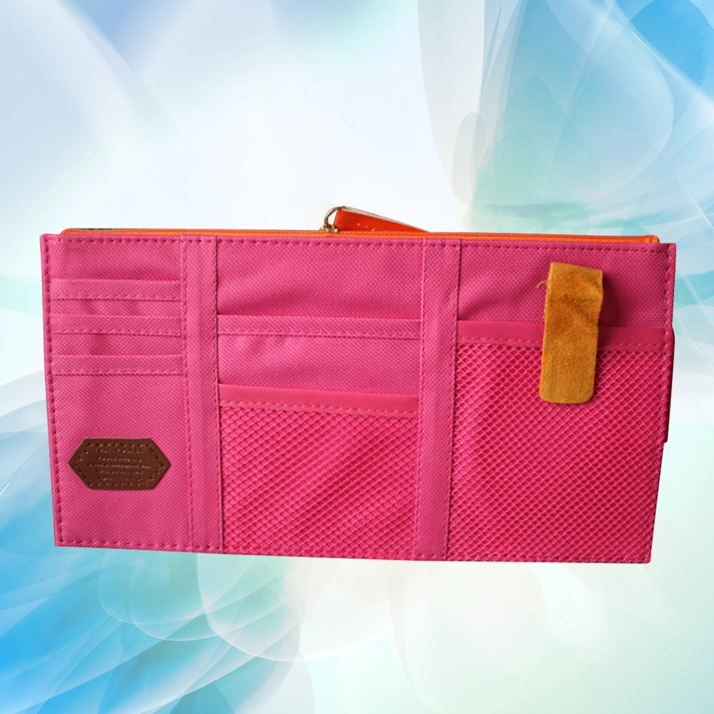 CD DVD Sun Visor Organizer Holder Detachable Car Auto Multi-Purpose Bag (Rose Red with Random Color Zipper)