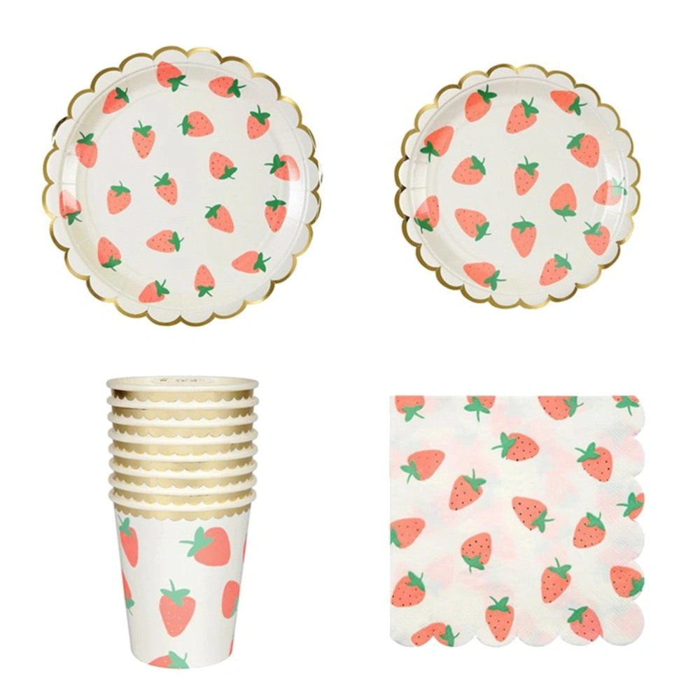 40pcs Summer Party Supplies Set Gilding Strawberry Paper Plates Cup Napkin Tableware Set for Birthday Wedding Festival