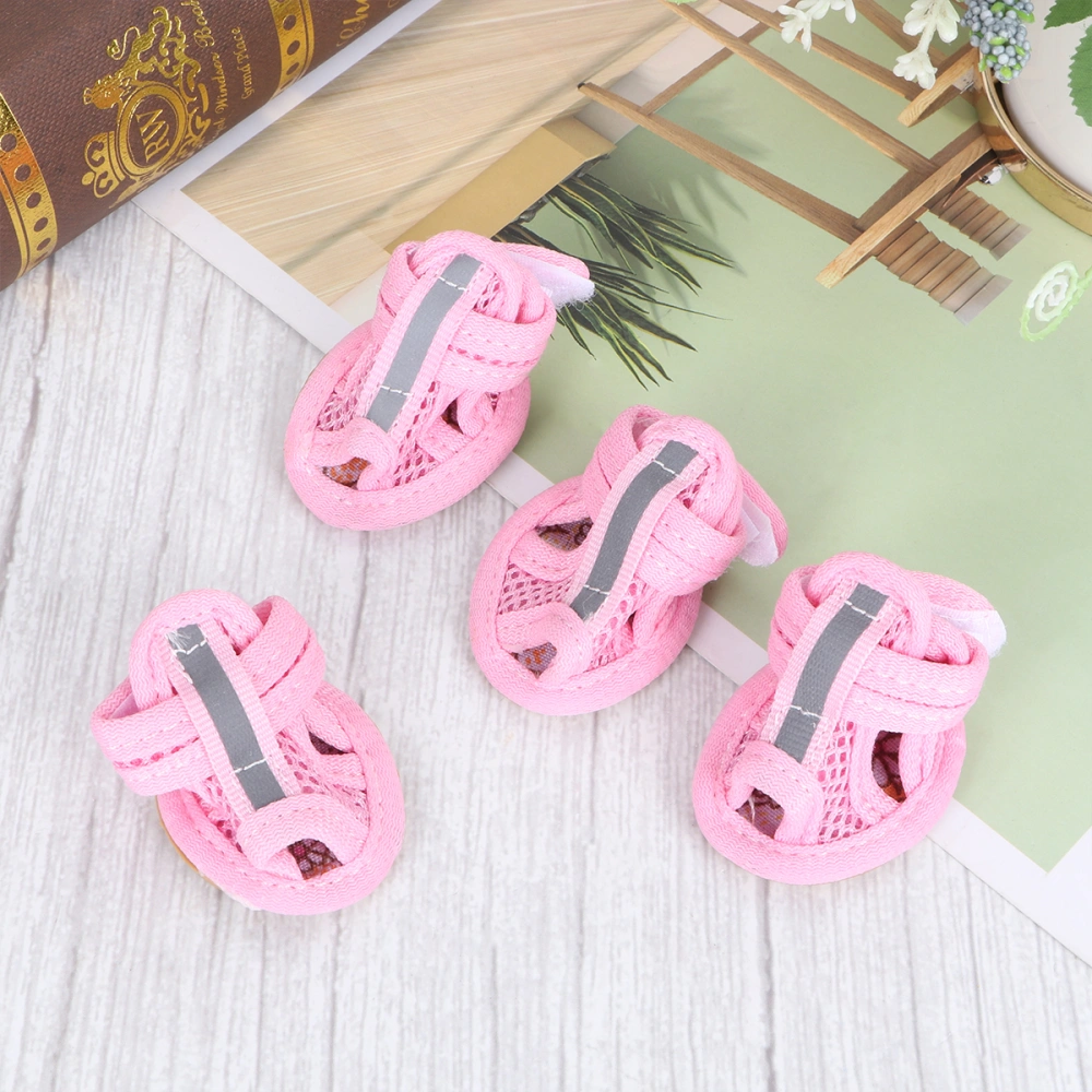 4pcs Summer Breathable Pets Dog Boots Mesh Sandals Dog Shoes Anti-slip Sneakers Pet Supplies (Pink) - Size 3