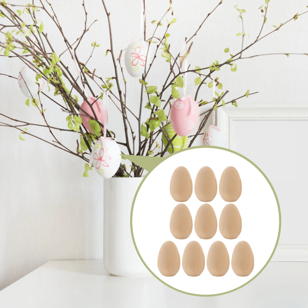 10Pcs Easter Kids DIY Craft Wooden Egg Flat Bottom Unfinished Wood Eggs