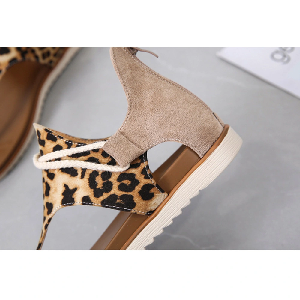 1pc Women Vintage Leopard Flat Sandals Fashionable Comfortable Sandals Summer Shoes for Women Lady -Size 40