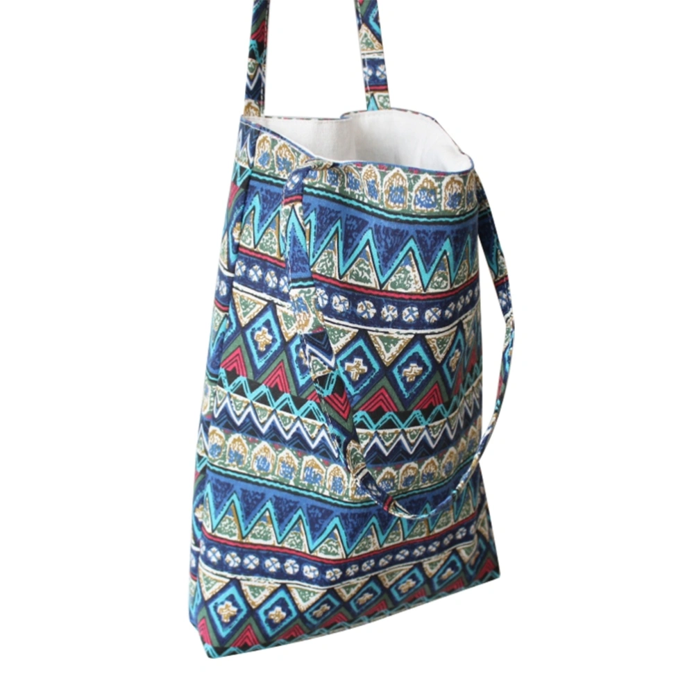 Cotton And Linen Shopping Bag Beautiful Printing Handwork Single-Deck Handbag for Woma Lady Female (Blue)