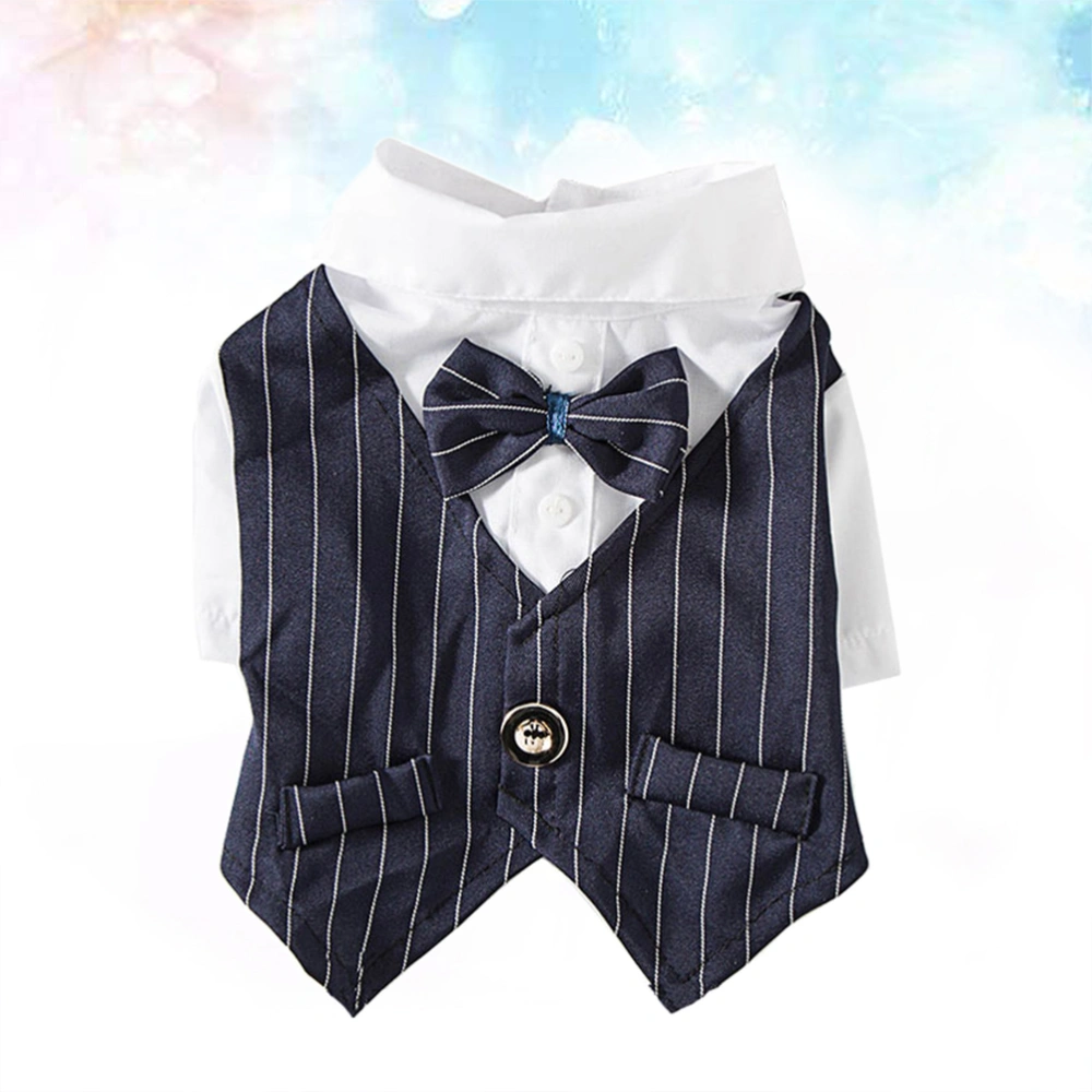 Creative Dress Shirt Wedding Party Suit Fashion Spring Summer Coat Adorable Clothes for Dog Pet Cat (Navy Size M)