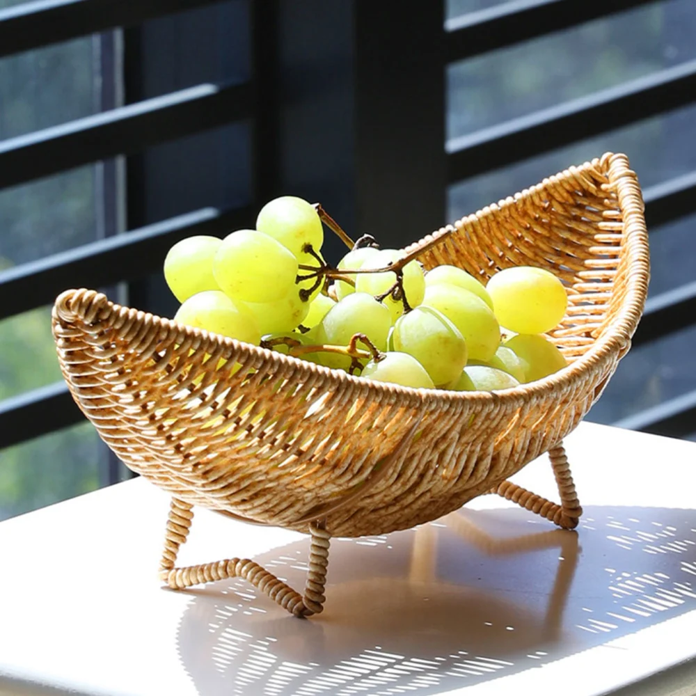 Woven Ship Shaped Basket Fruit Serving Tray Fruit Basket Vegetable Basket Egg Basket for Kitchen