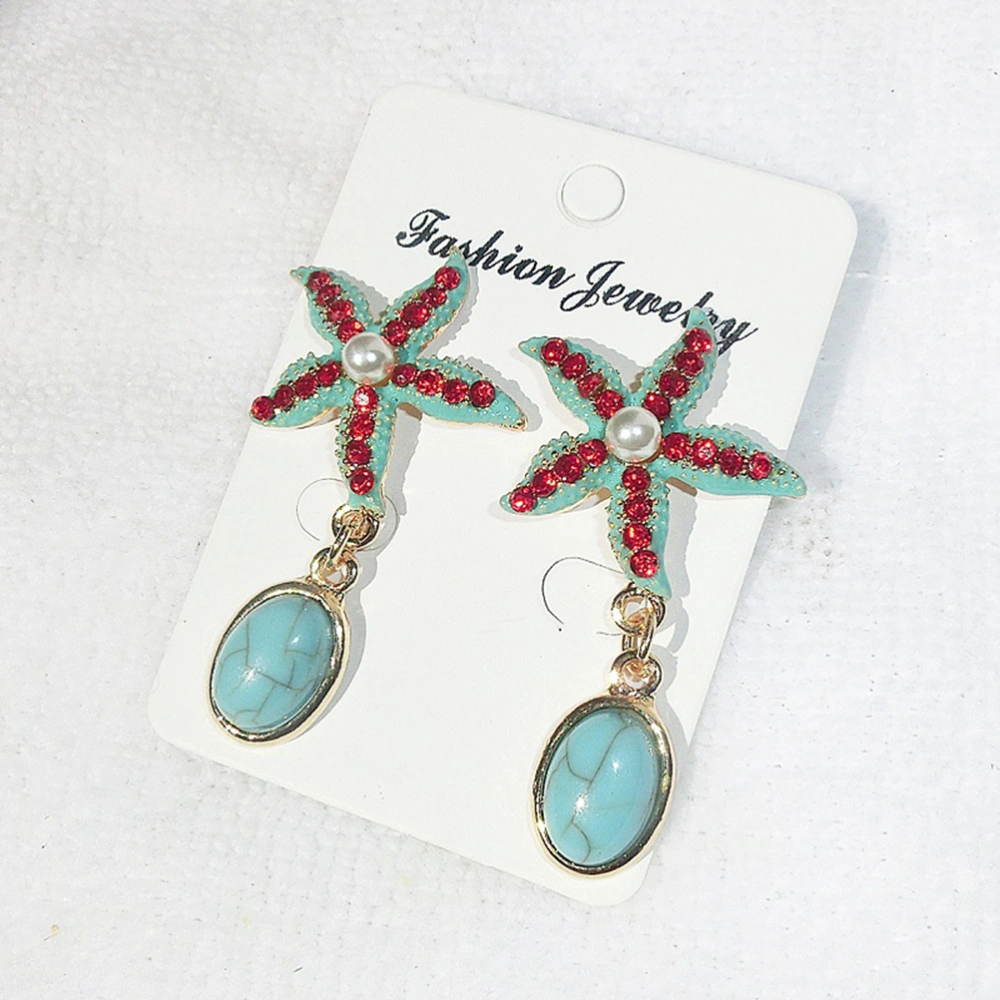 1 Pair of Kallaite Dangle Earrings Diamante Sea Star Ear Jewelry for Women Girls Ladies