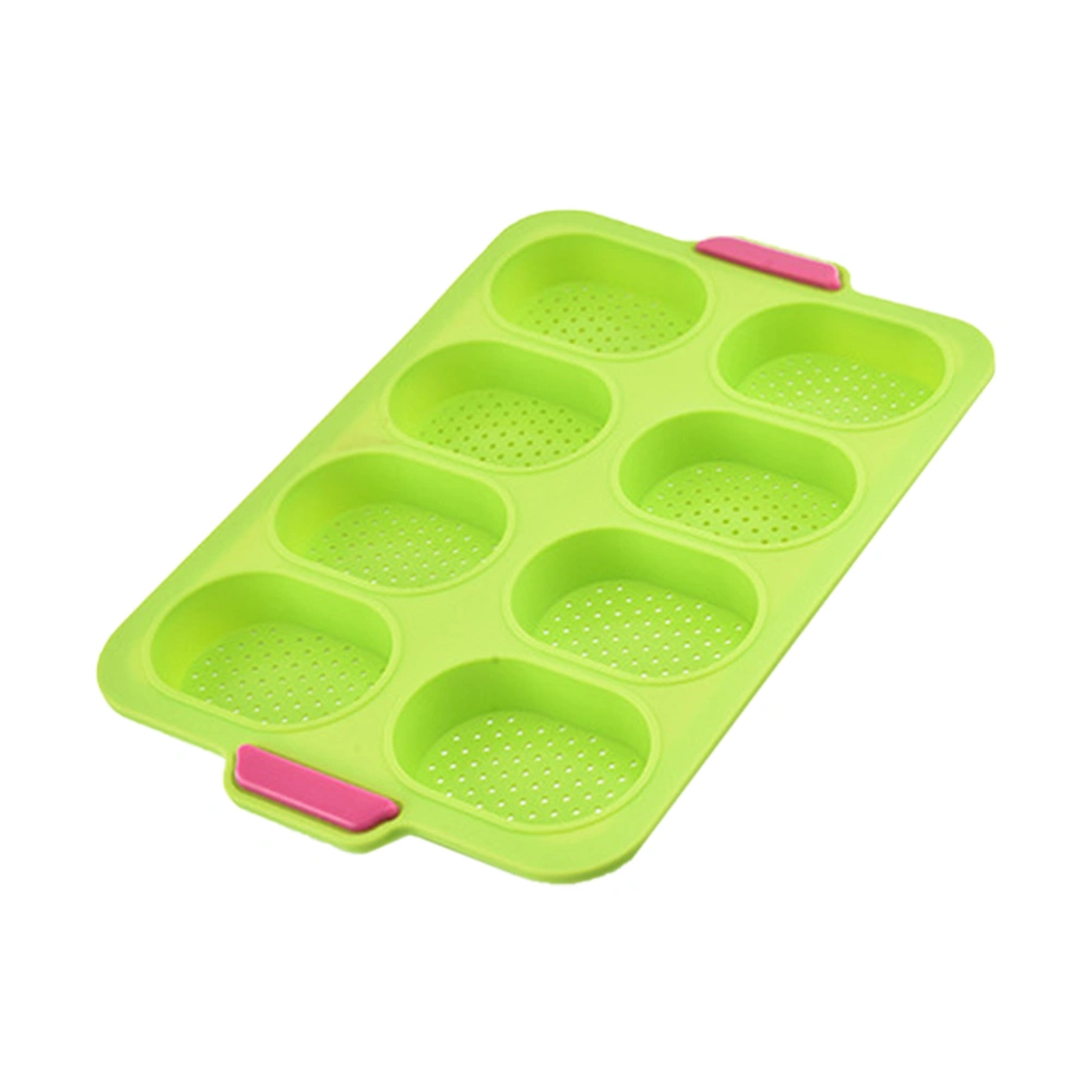 8 Slots French Roll Baking Mold Silicone Food Grade Bakeware Pudding Decorating Tools (Green)