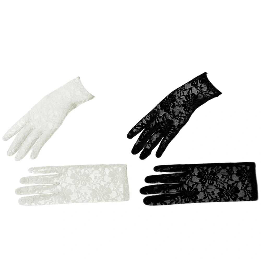 2 Pairs Pretty Wedding Gloves Exquisite Lace Gloves Bridal Dress Gloves Wedding Supplies for Women Ladies (White + Black)