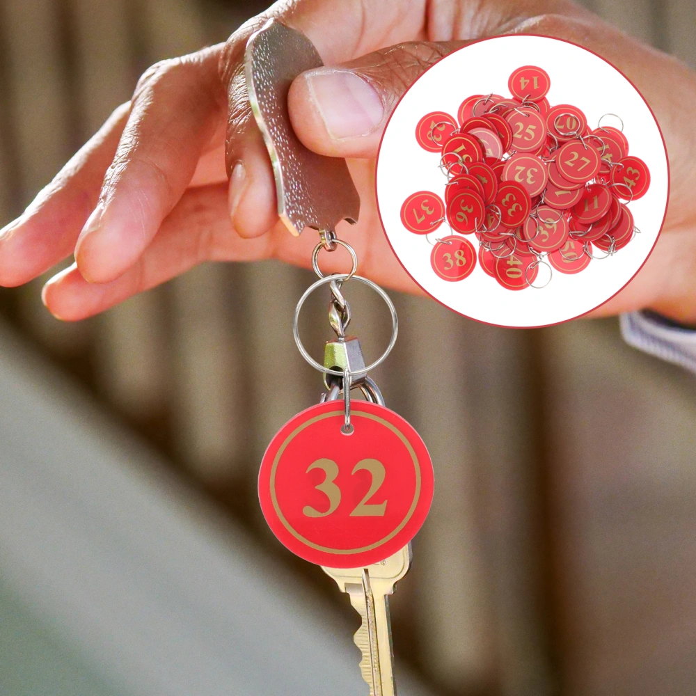 50pcs Multipurpose Numbered Tags Key Tags with Ring for Swimming (Red)