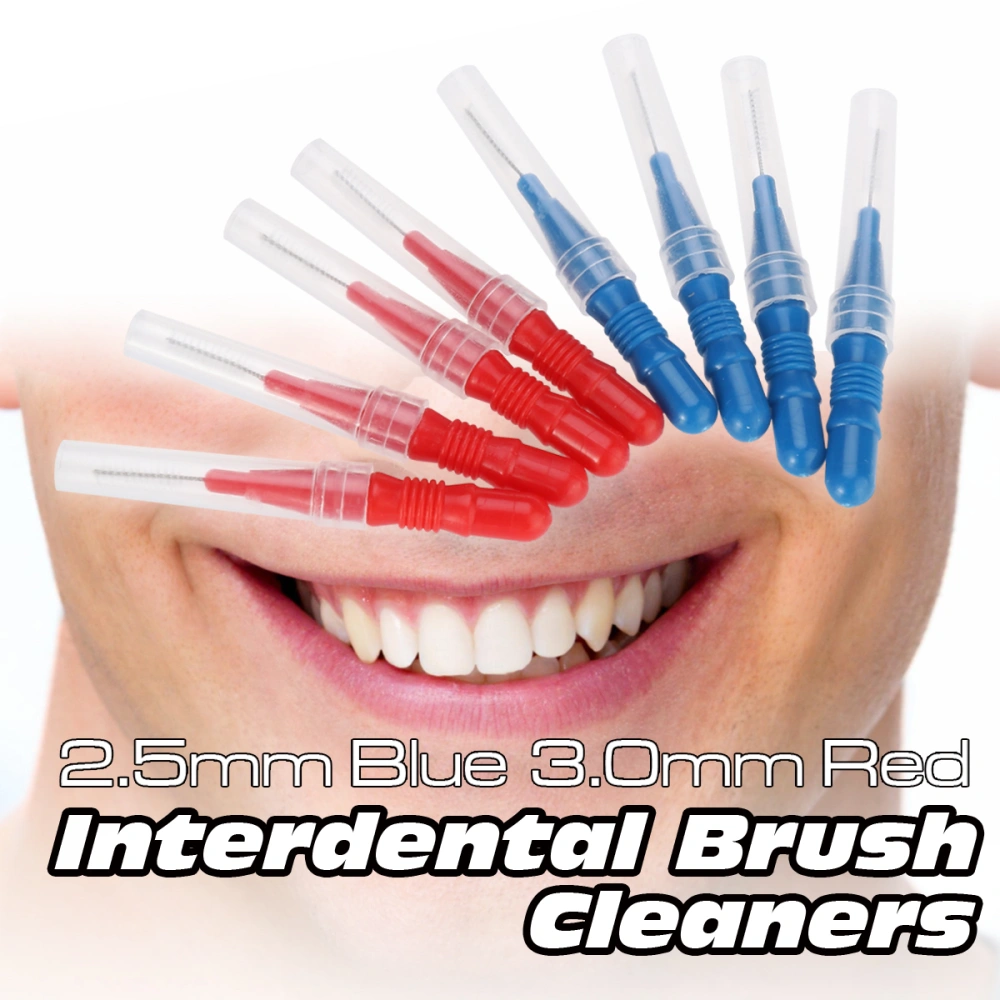 30 Pcs Interdental Brush Cleaners Food Debris Floss Brush Dental Oral Care Tool (Red/Blue)