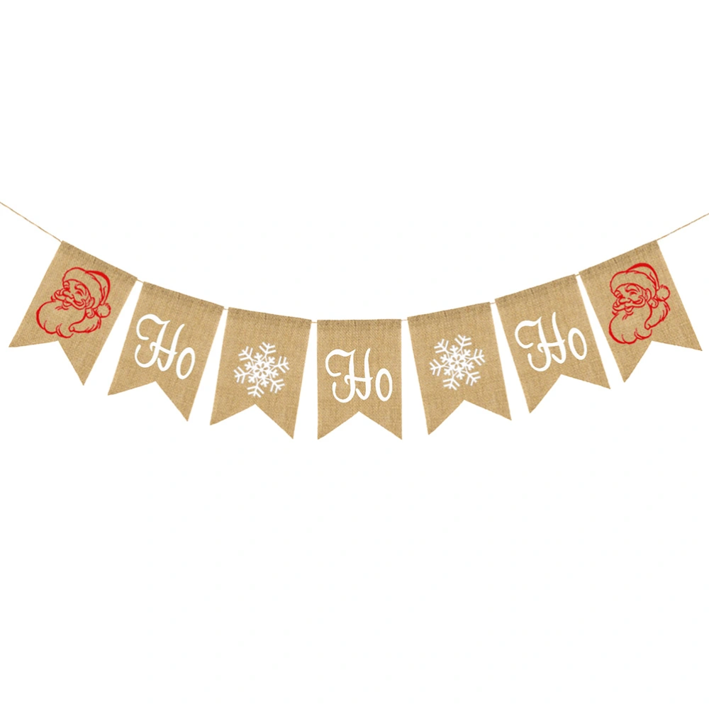 HO HO HO Letters Bunting Banner Christmas Decor Santa Snowflakes Pattern Linen Burlap Banner Swallowtail Pull Flag Party Supplies