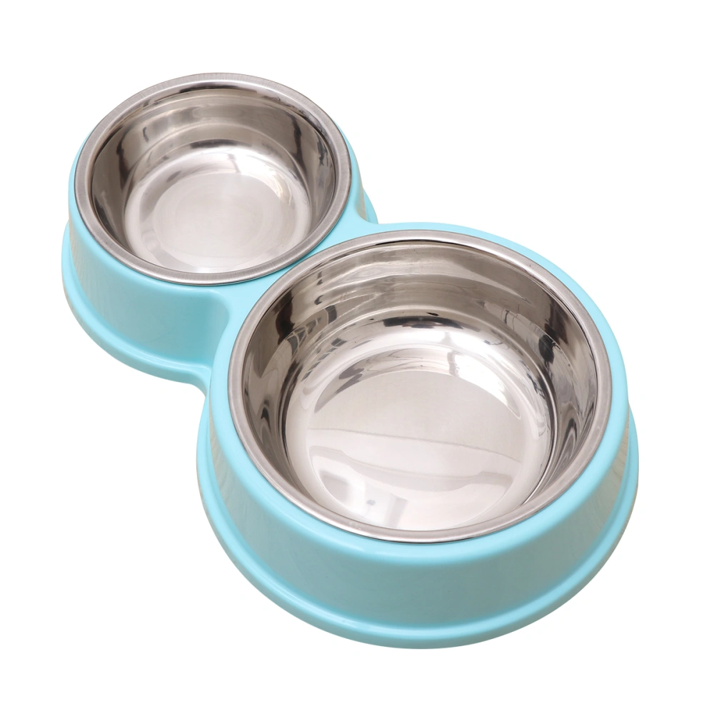 Dual Stainless Steel Dog Bowl Pet Water Food Feeder Bowl Dog Food Bowl Pet Bowl (Blue)