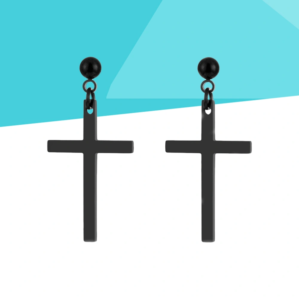 1Pair Unisex Stainless Steel Earrings Cross Dangle Studs Earrings Piercing Jewelry for Men and Women (Black)