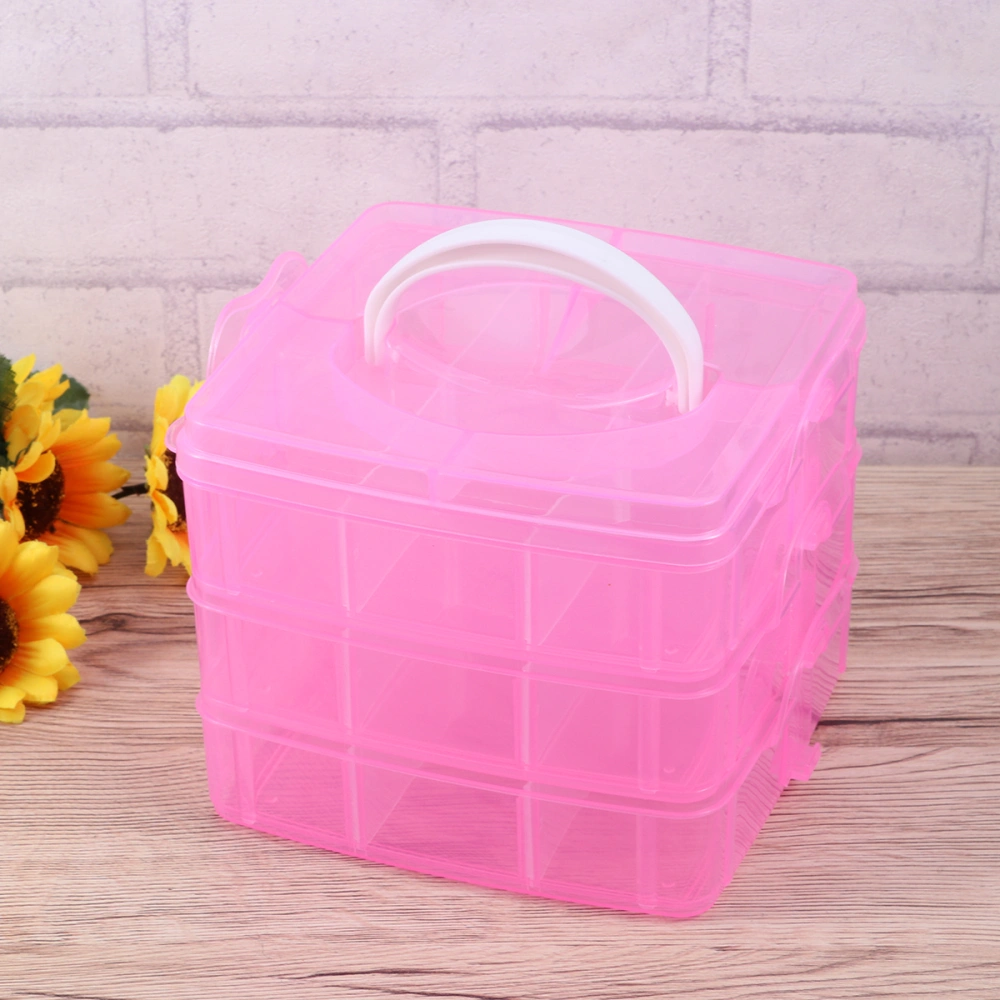 Small Three-layer Storage Box Detachable Cover 18 Grids Children's Jewelry Toy Accessories Storager Transparent Holder (Pink)