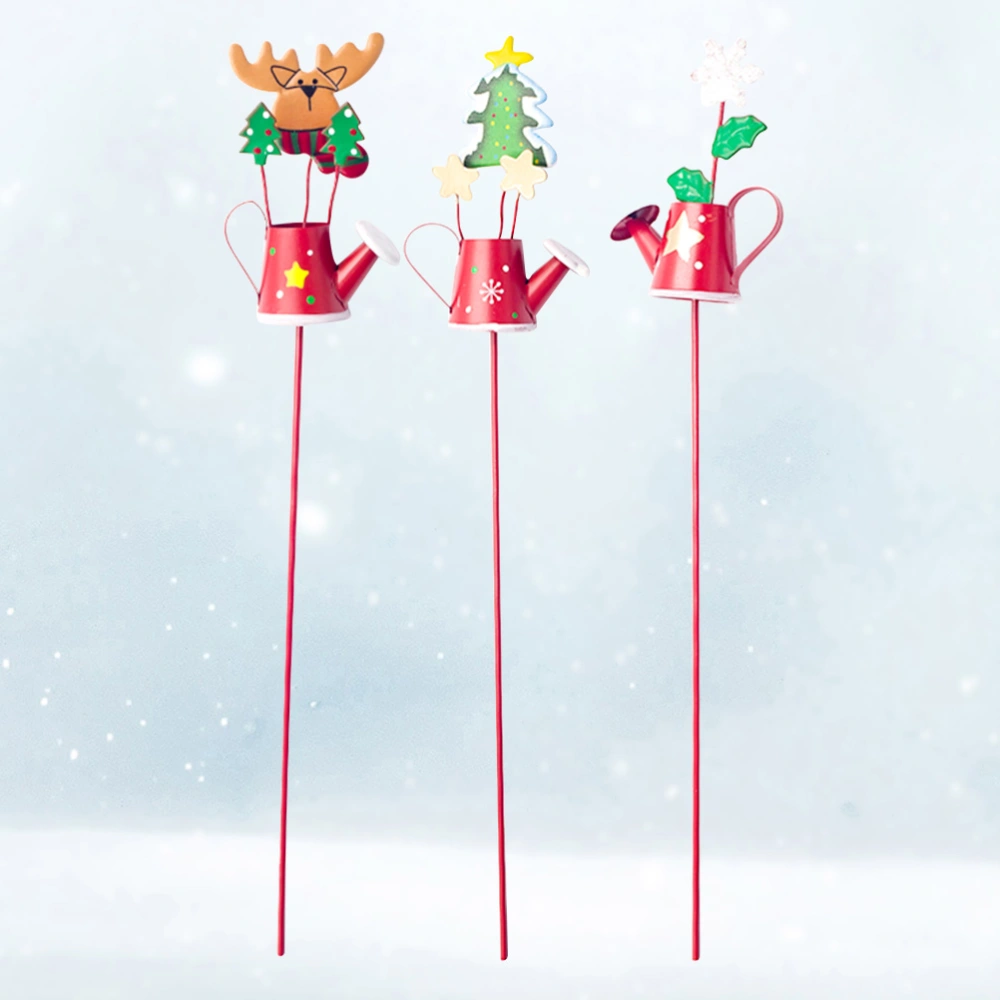 3pcs Iron Kettle Bucket Twig Painting Cuttings Christmas Tree Stick Home Decor Party Ornament (Snow, Christmas Tree and Deer)