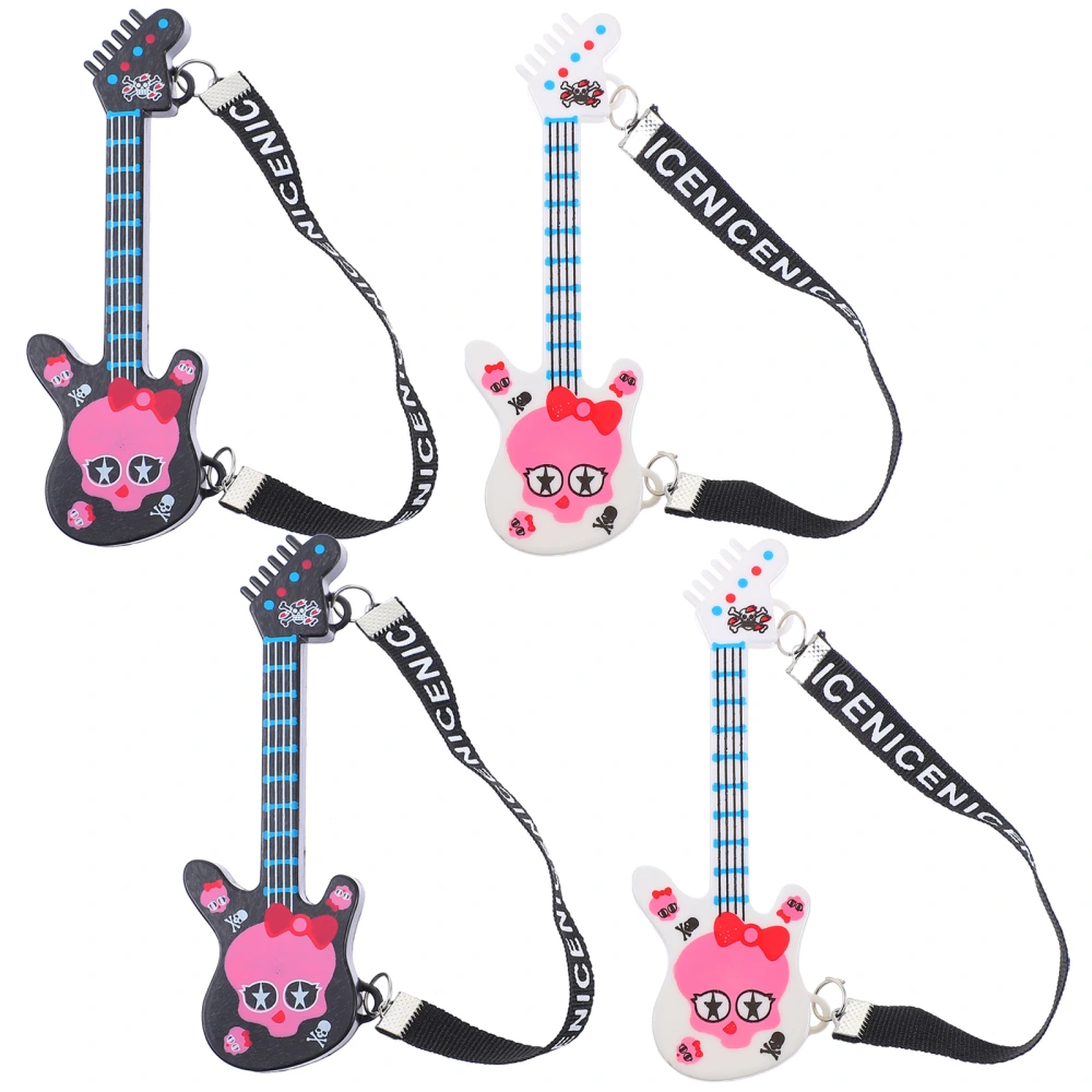 4pcs Mini House Guitar with Strap Ornament Kids Play House Guitar Toy Photo Props