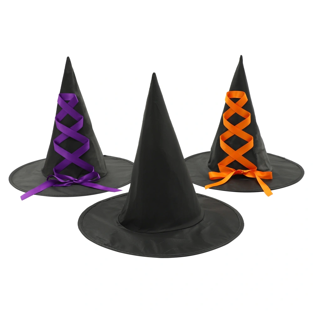 3Pcs Halloween Witch Hat Decorative Witch Hat Ribbon Bow Witch Hat Halloween Cosplay Hat