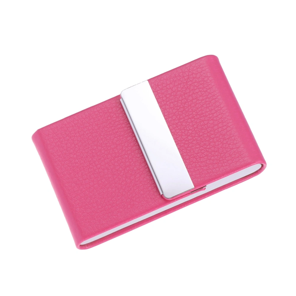 Big Capacity Vertical Section Business Name Holder Credit Holder Fashion Unisex Visit Case Metal Wallet PU Leather Solid Steel Box(Rose Red)