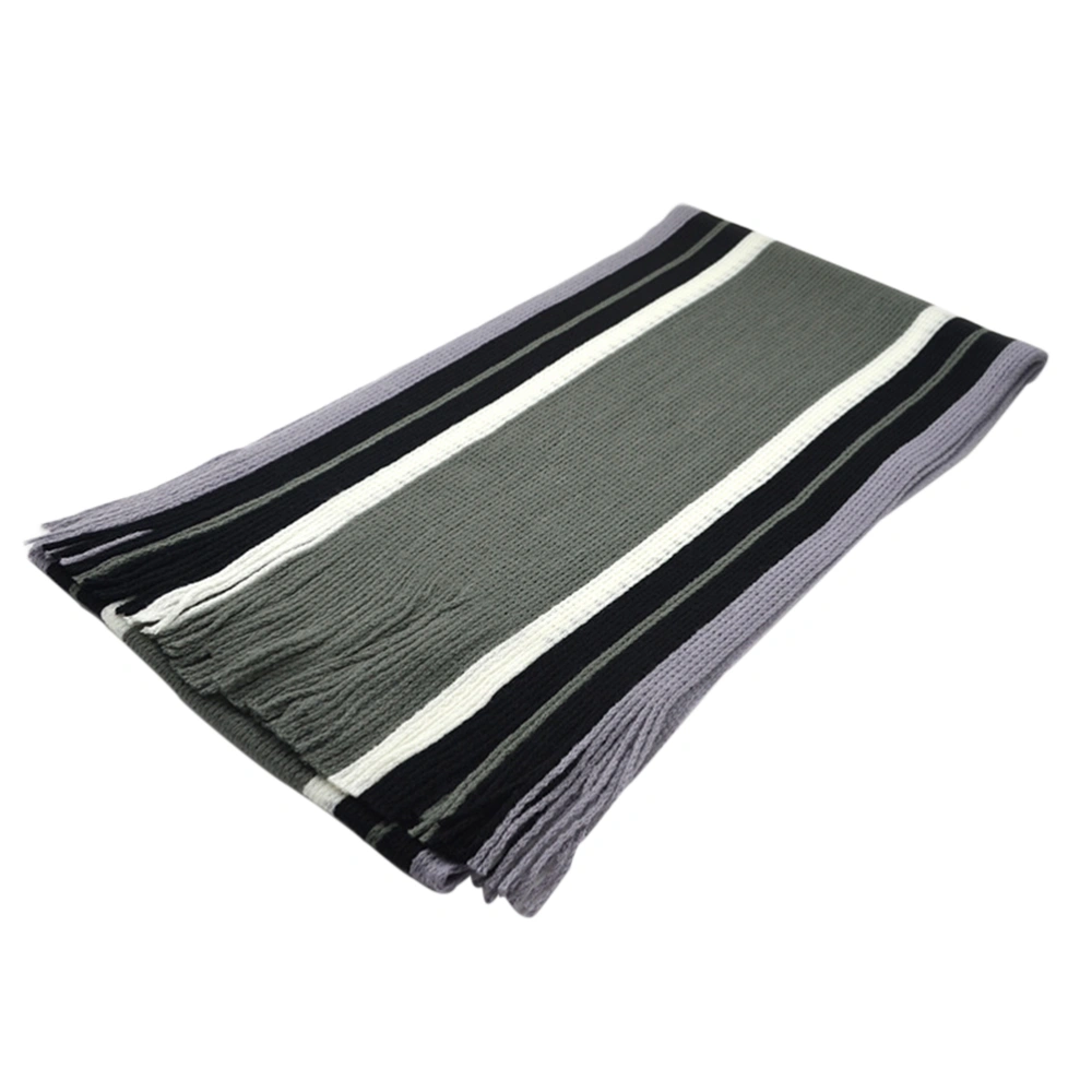 Men Cashmere-like Striped Scarf Fashion Winter Warm Knitted Shawls Neckerchief Neck Warmer Wrap (Neutral Grey)