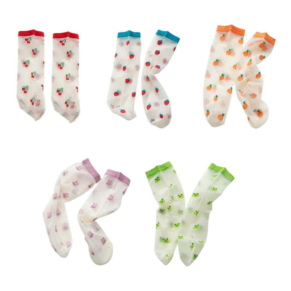 5 Pairs Young Kids Socks Breathable Ice Silk Stockings Summer Spring Socks