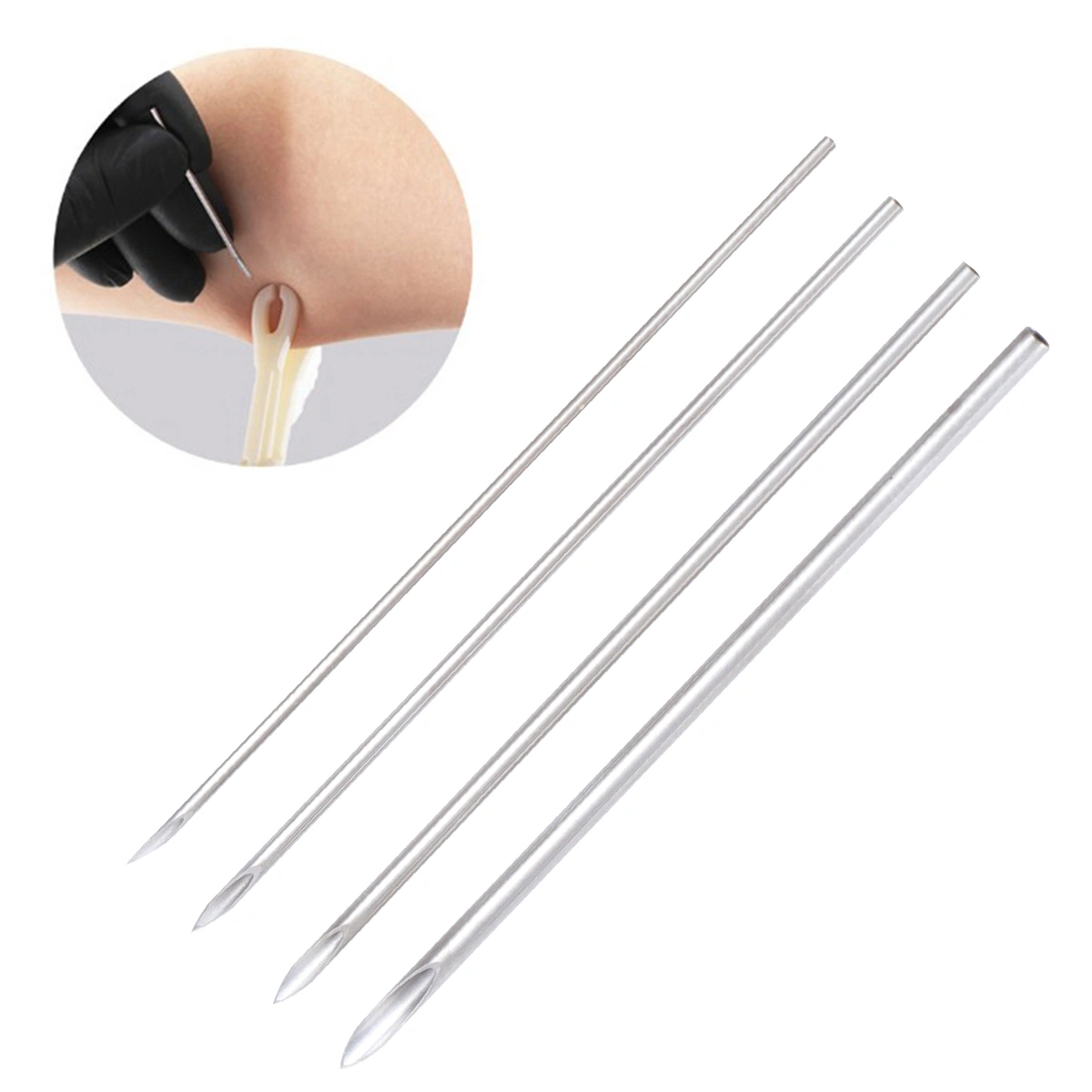 10Pcs Disposable Piercing Needles Nose Lips Perforator Makeup Puncture Needle Silver (14G, 16G, 18G, 20G)