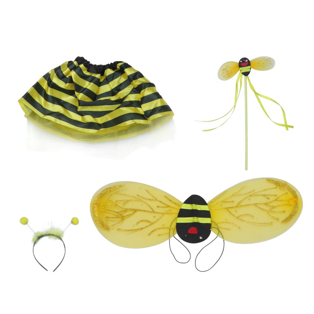 1 Set 4pcs Children Tutu Skirt Wings Insects Dress up Garment Stage Proformance Clothes (Yellow)