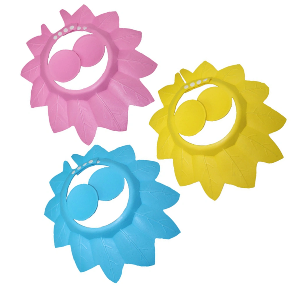 3pcs Leaves Shape Shampoo Hat Adjustable Baby Shower Waterproof Protective Ear Bathing Protector Wash Hair Shield for Toddler Children Kids(Blue, Pink and Yellow)