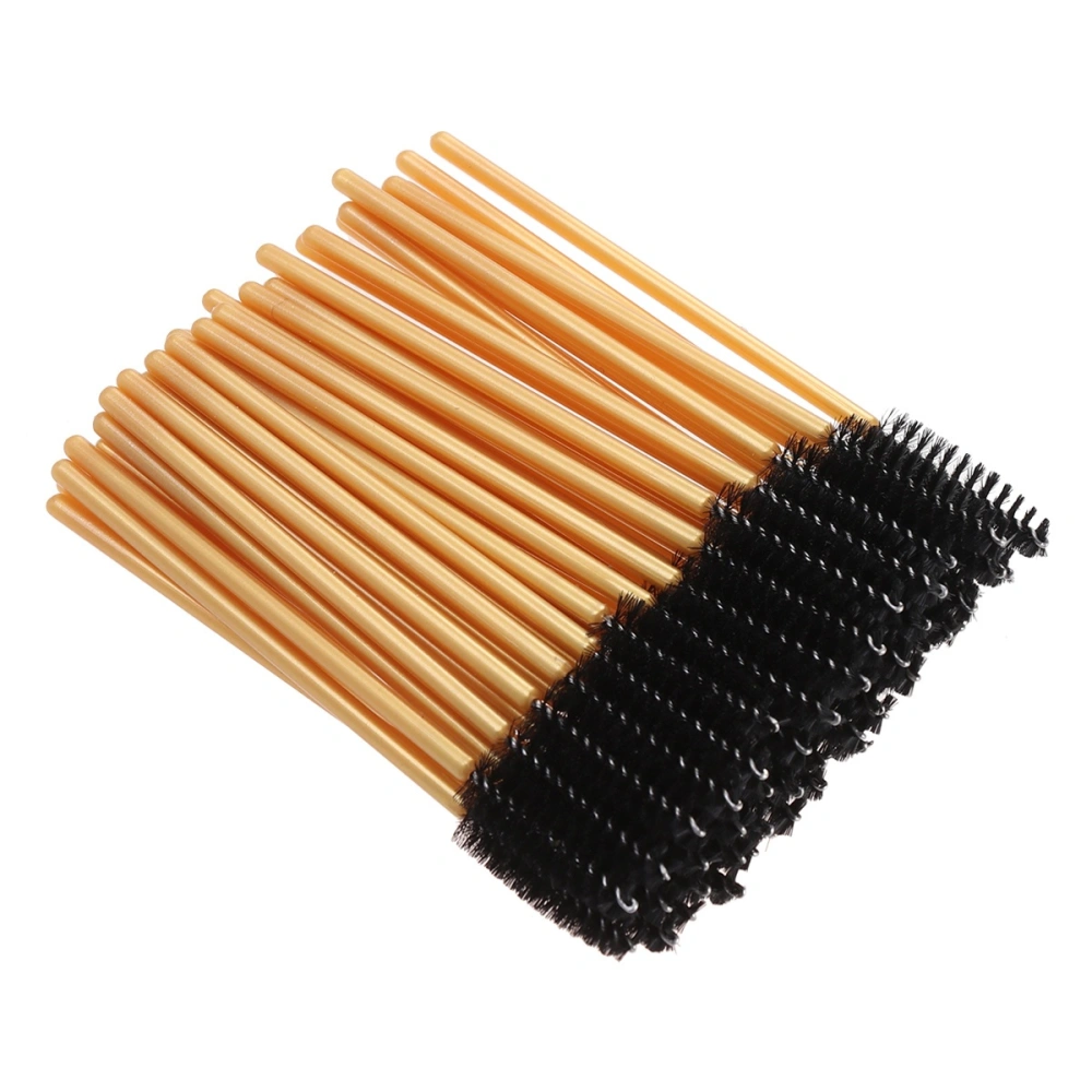 50 Pcs Disposable Eyelash Brushes Mascara Wand Applicator Colored Makeup Brushes Protable Eyelash Volume (Gold Rod, Black Brush)