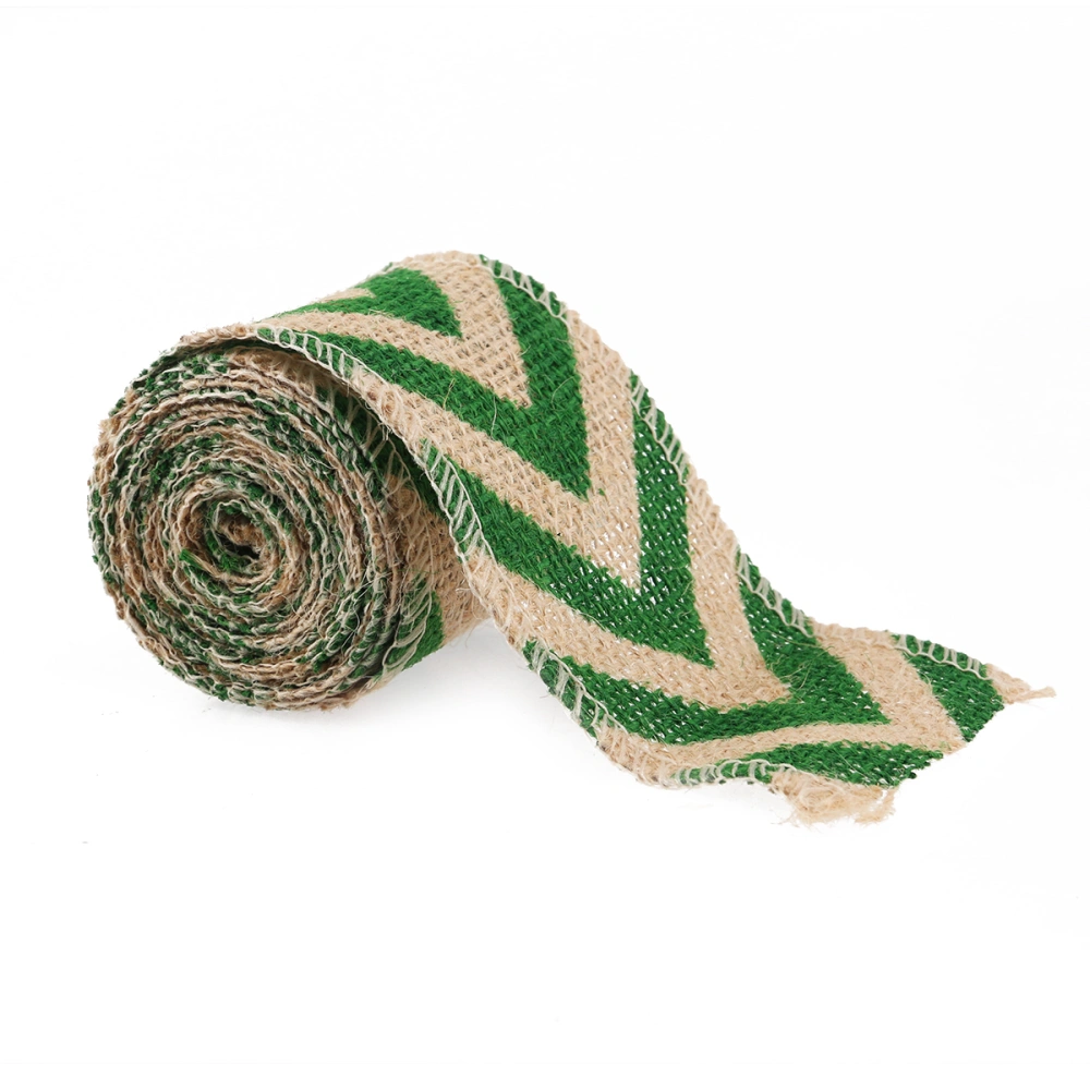 2M 6CM Strip Style Burlap Craft Ribbon for DIY Crafts Home Wedding Christmas Decoration (Brown+Green)