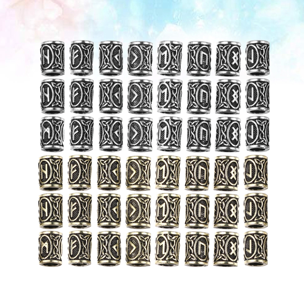 48pcs Decorative Viking Rune Beard Beads Pirate Style Carved Dreadlock Beads Tubes DIY Supplies (Golden and Silver for Each 24pcs)