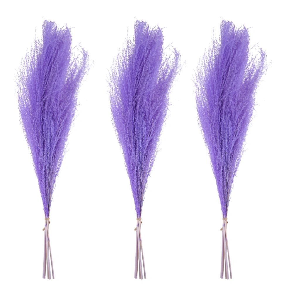 3Pcs Pastoral Style Dried Reed Bouquet Creative Dried Flowers Bunch for Home Office Wedding Decor (Light Purple)