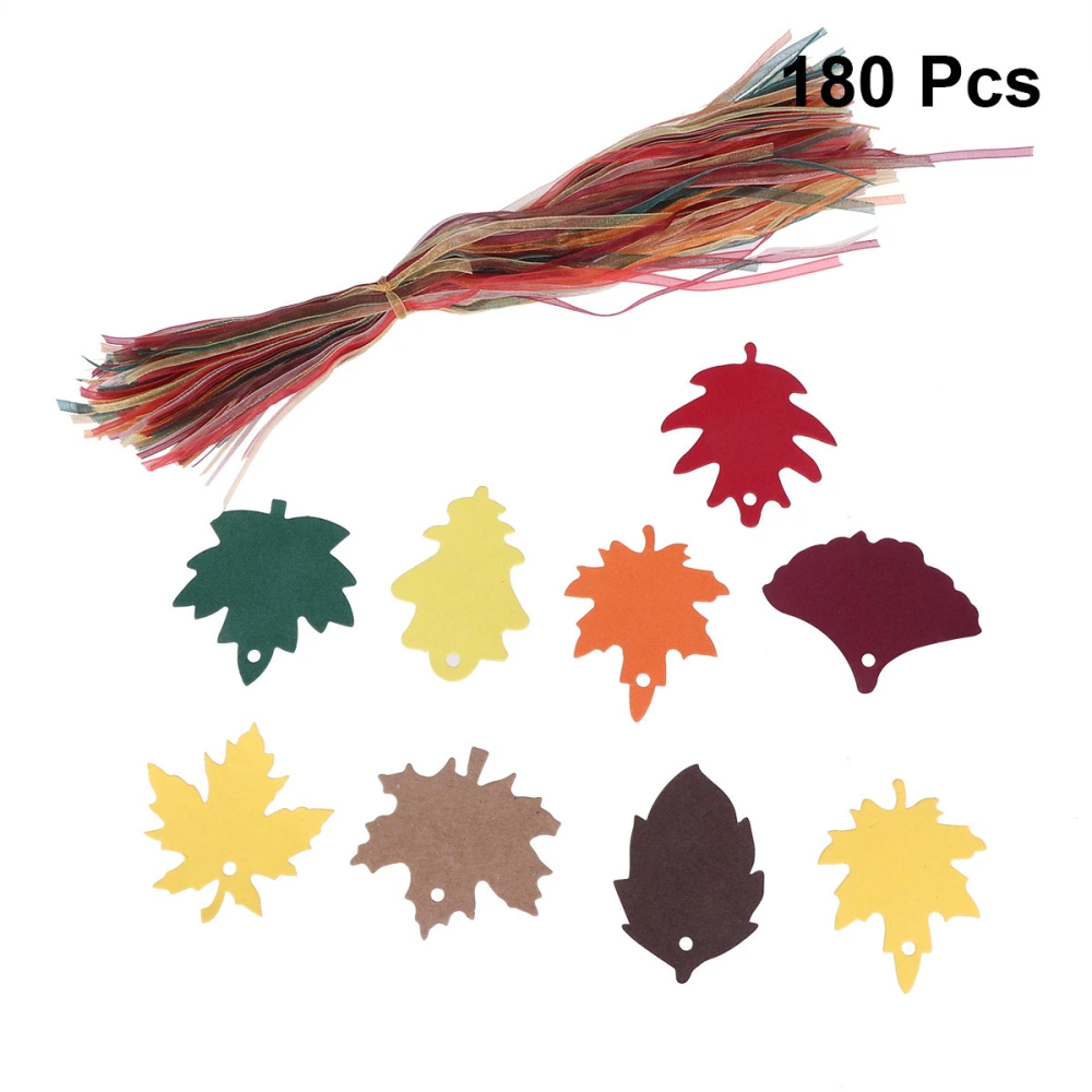 180pcs Thanksgiving Fall Artificial Maple Hanging Paper Leaves Tags Gift Decorations With String for Wedding Party Christmas (9 Patterns Random Color)