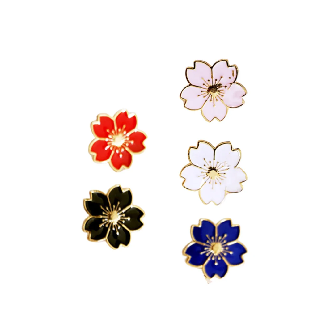 5pcs Sakura Shape Design Brooch Corsage Japanese Style Breastpin Clothes Pin for Friends (White + Blue + Red + Pink)