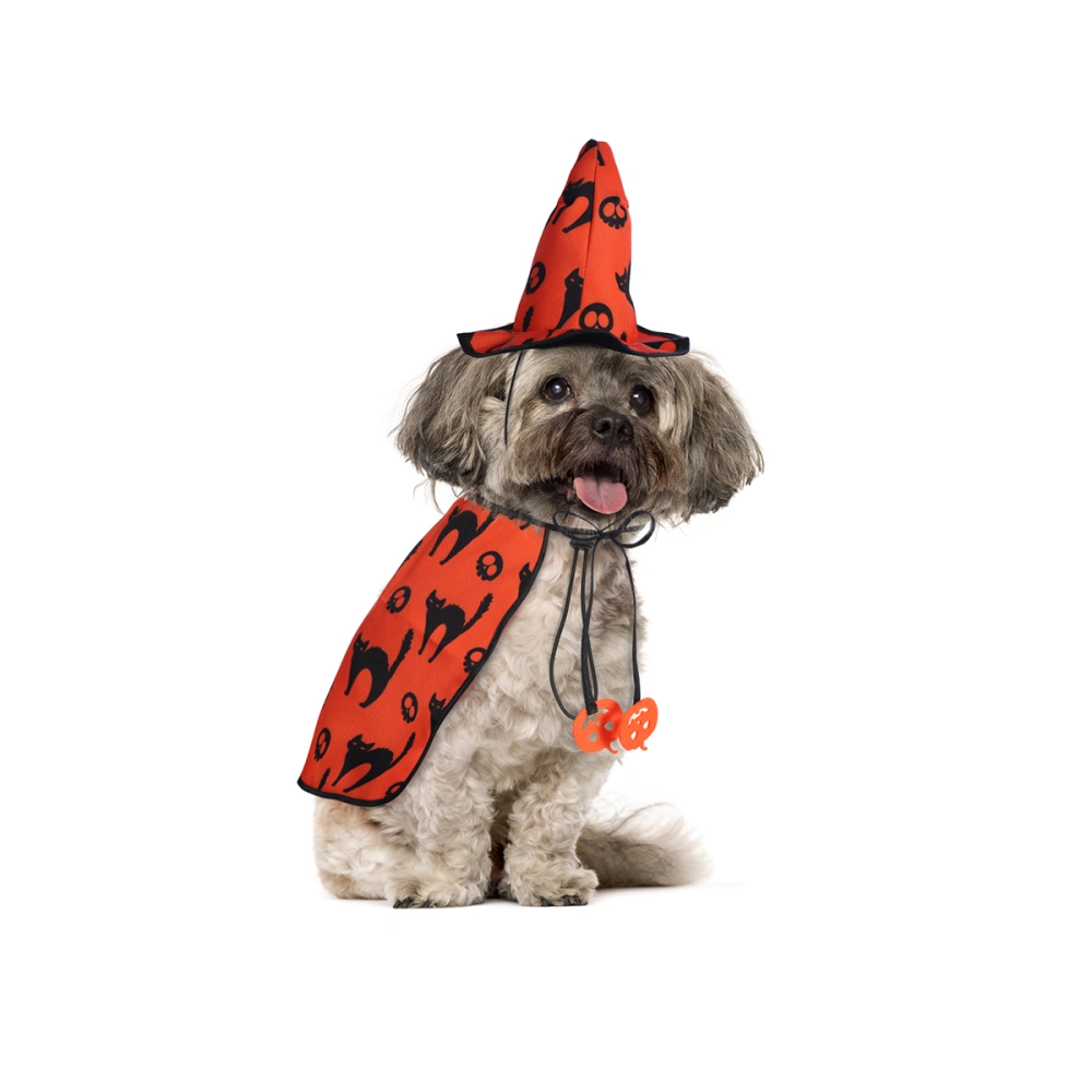 POPETPOP 2pcs Halloween Pet Costume Set Pet Cloak and Hat Kit Funny Dog Cat Cosplay Costume for Halloween Cosplay Party (Size L, Suitable for Dogs 5-7.5kg)