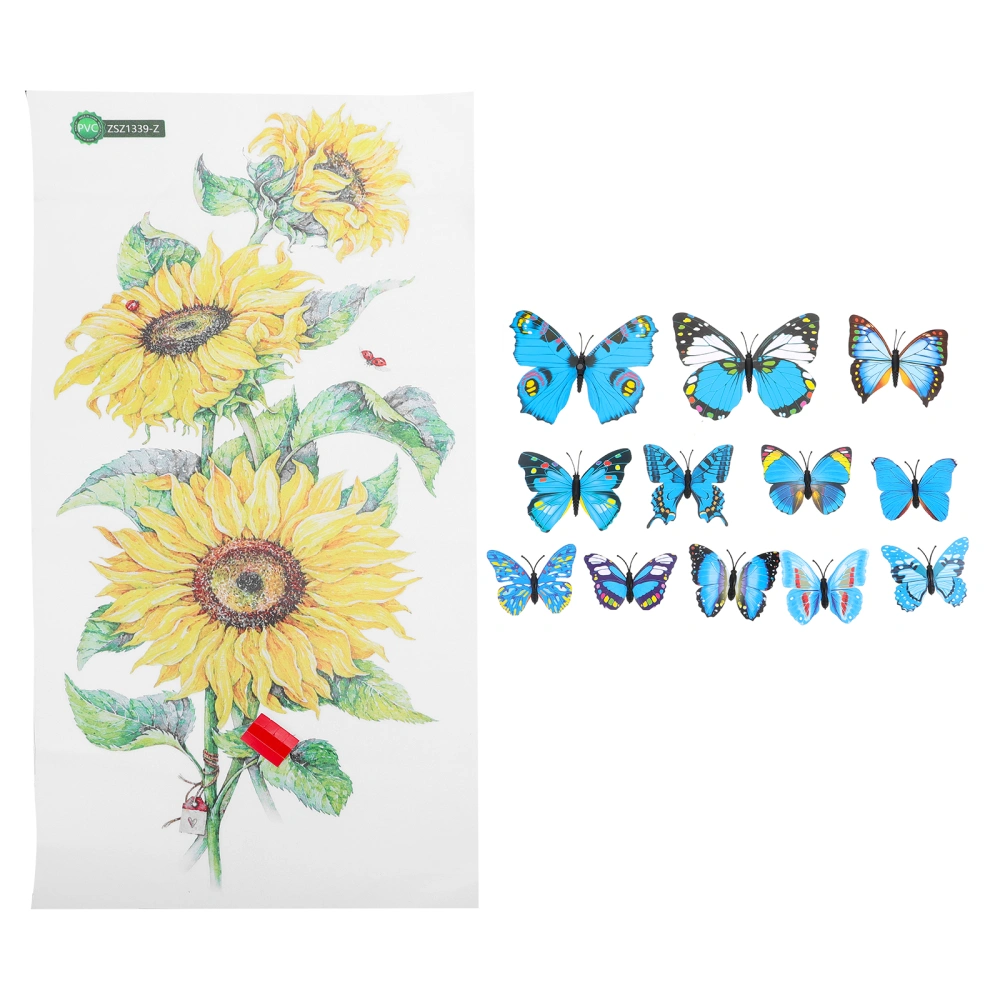 1pc Sunflower Wall Decal DIY Flower Wall Sticker with 12pcs Butterflies Stickers