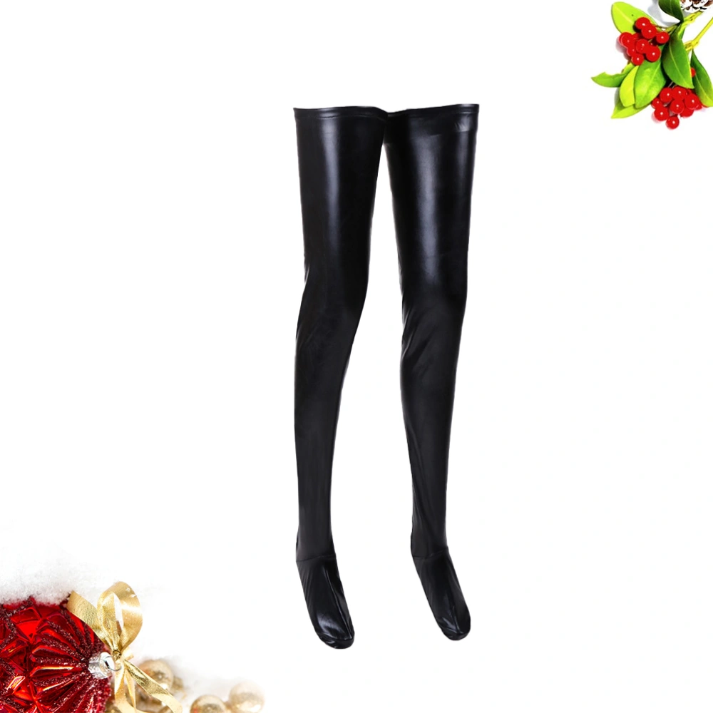 Thigh High Stockings Women Sexy Long Socks Elastic Zipper Patent Leather Socks for Women Ladies (Black-L)