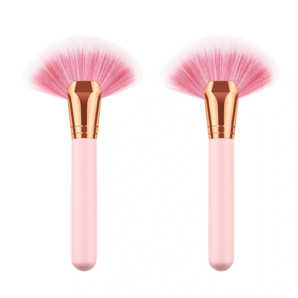 2pcs Wooden Handle Makeup Brushes Fan Shape Nylon Bristles Cosmetics Powder Brush (ZZ-10-E-02)