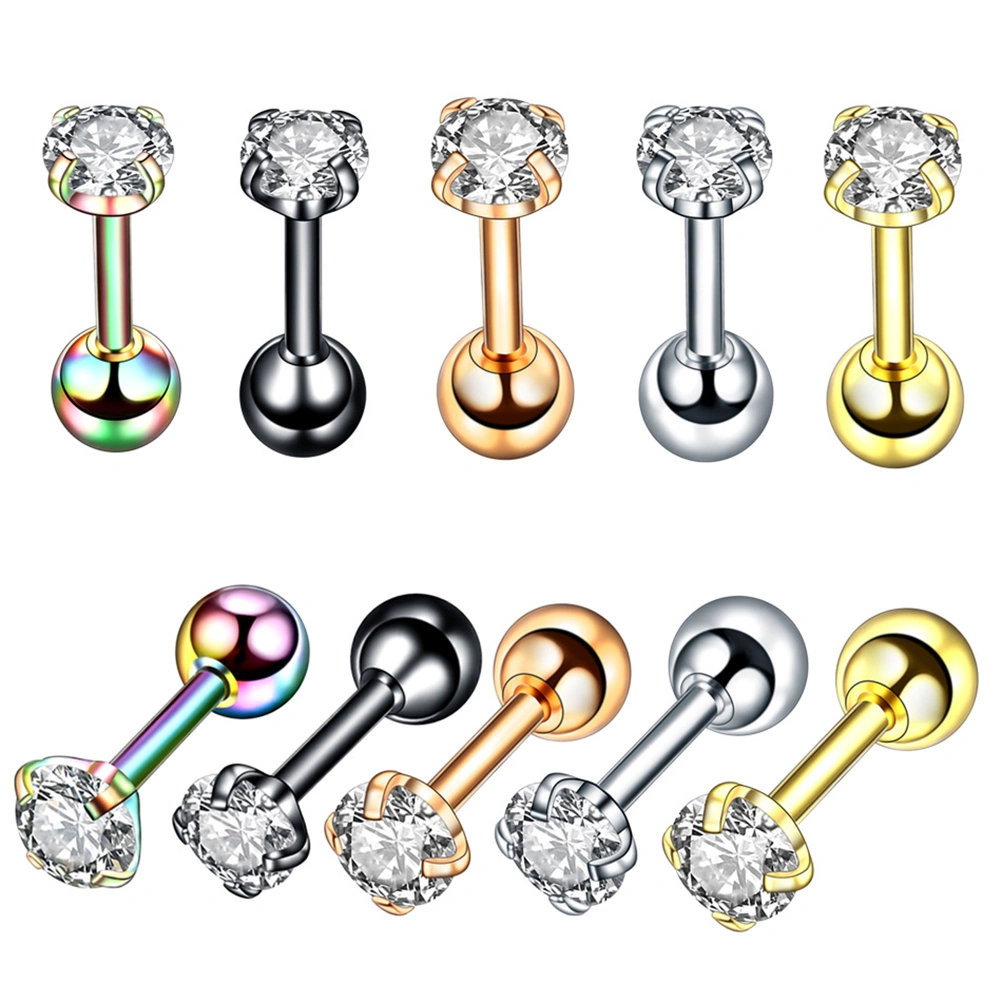 5 Pairs Stainless Steel Barbell Ear Cartilage Tragus Helix Stud Earring Piercing Surgical Steel Zircon Multicolor Ear Studs (Random Color)