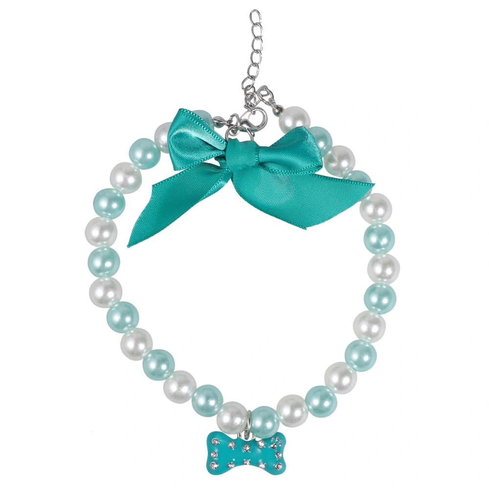 Pet Bowknot Necklace Bone Pearl Pandant Beautiful Pet Necklace Creative Pet Collar (Light Blue and White, Size M)