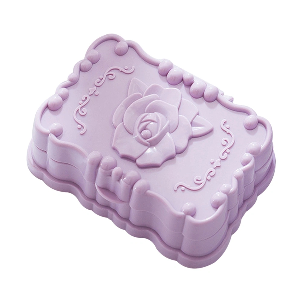 Rose Soap Box Bathroom Storage Dish Drain Rack Holder Container Case With Lid (Violet)