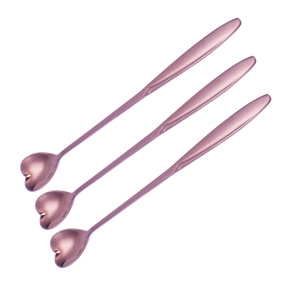 3 Pcs Stainless Steel Spoons Creative Long Handle Creative Shaped Heads Stirring Coffee Spoons for Honey Milk Tea Cocktail Dessert - Heart(Rose Golden)