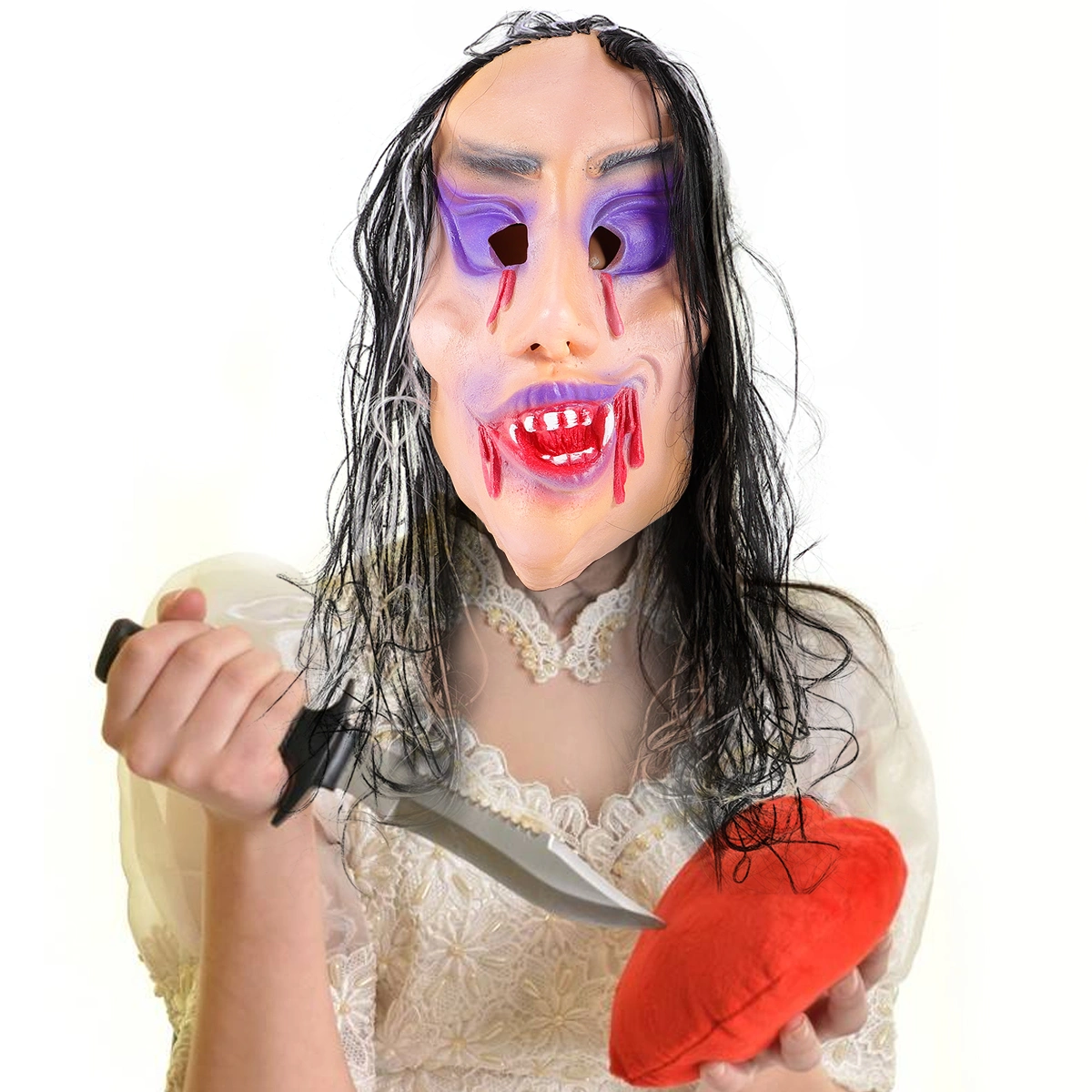 1pc Halloween Haunted House Creep Witch Mask Horror Head Cover Party Holder Halloween Props for Adults (Bloody Style)