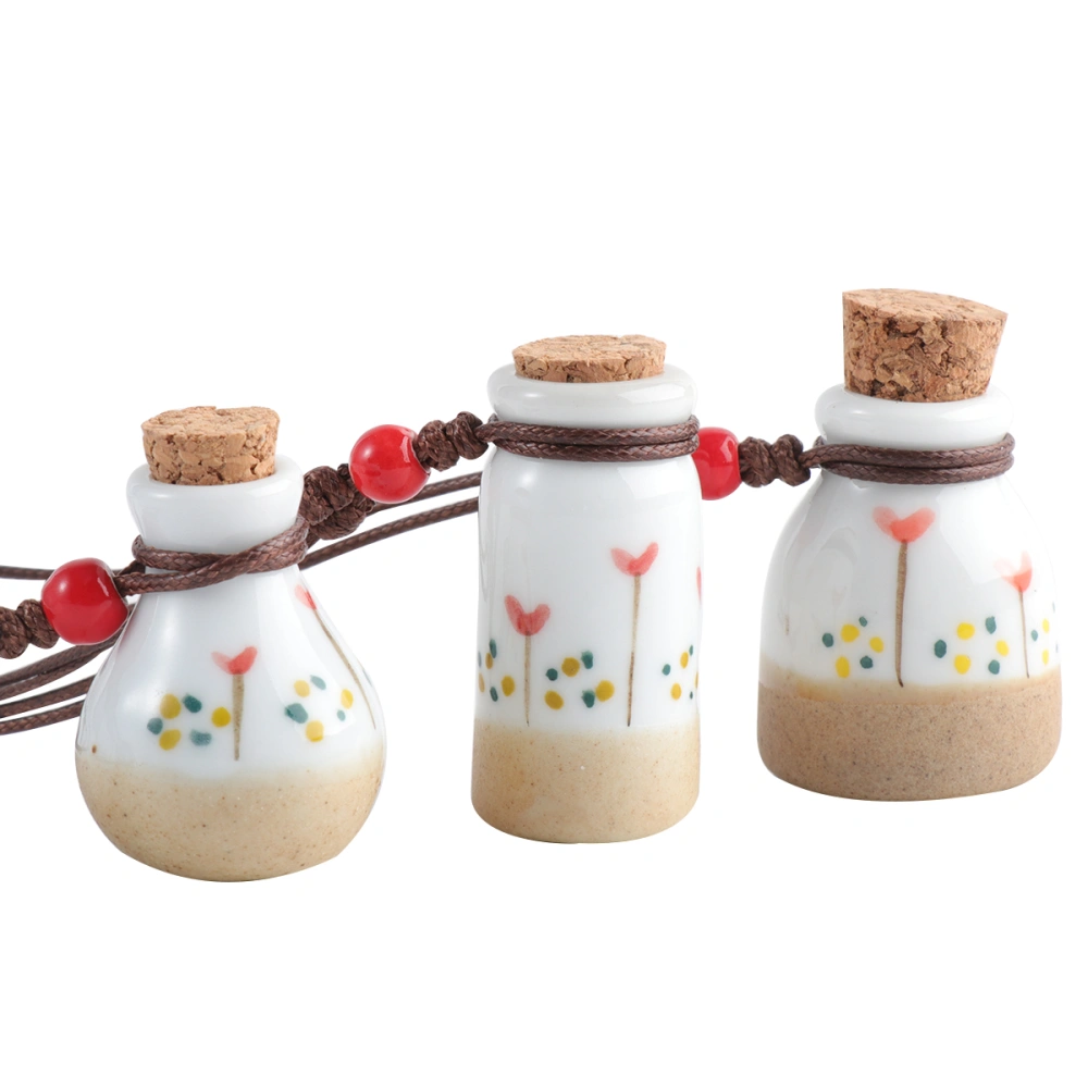 3pcs Ceramic Jars with Cork Stoppers Vintage Empty Wishing Bottle Cork Ceramic Bottle Perfume Drift Bottle (3 Style Each One)