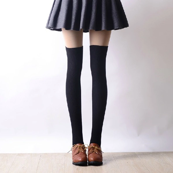 Long Socks Over Knee Socks Cotton Thigh Stocking for Women (Black)