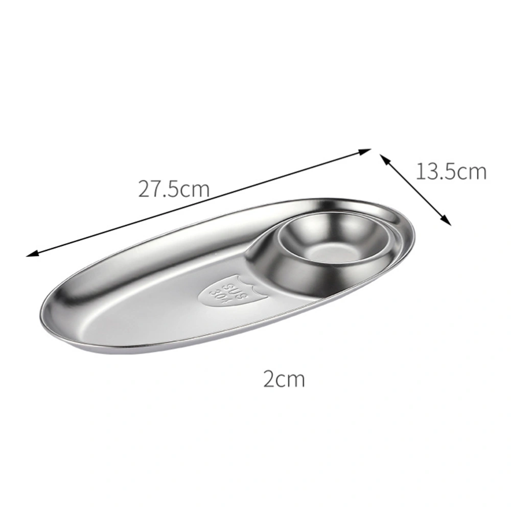 1pc 304 Stainless Steel Sauce Dishes Snack Fruit Dessert Plate Food Dipping Bowls Appetizer Plates Oval Shape Kitchen Gadget (Silver L)