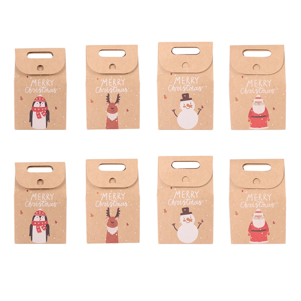 12pcs Vintage Christmas Candy Bags Paper Gift Bags Cartoon Animal Handbag Party Supplies (Random Style)