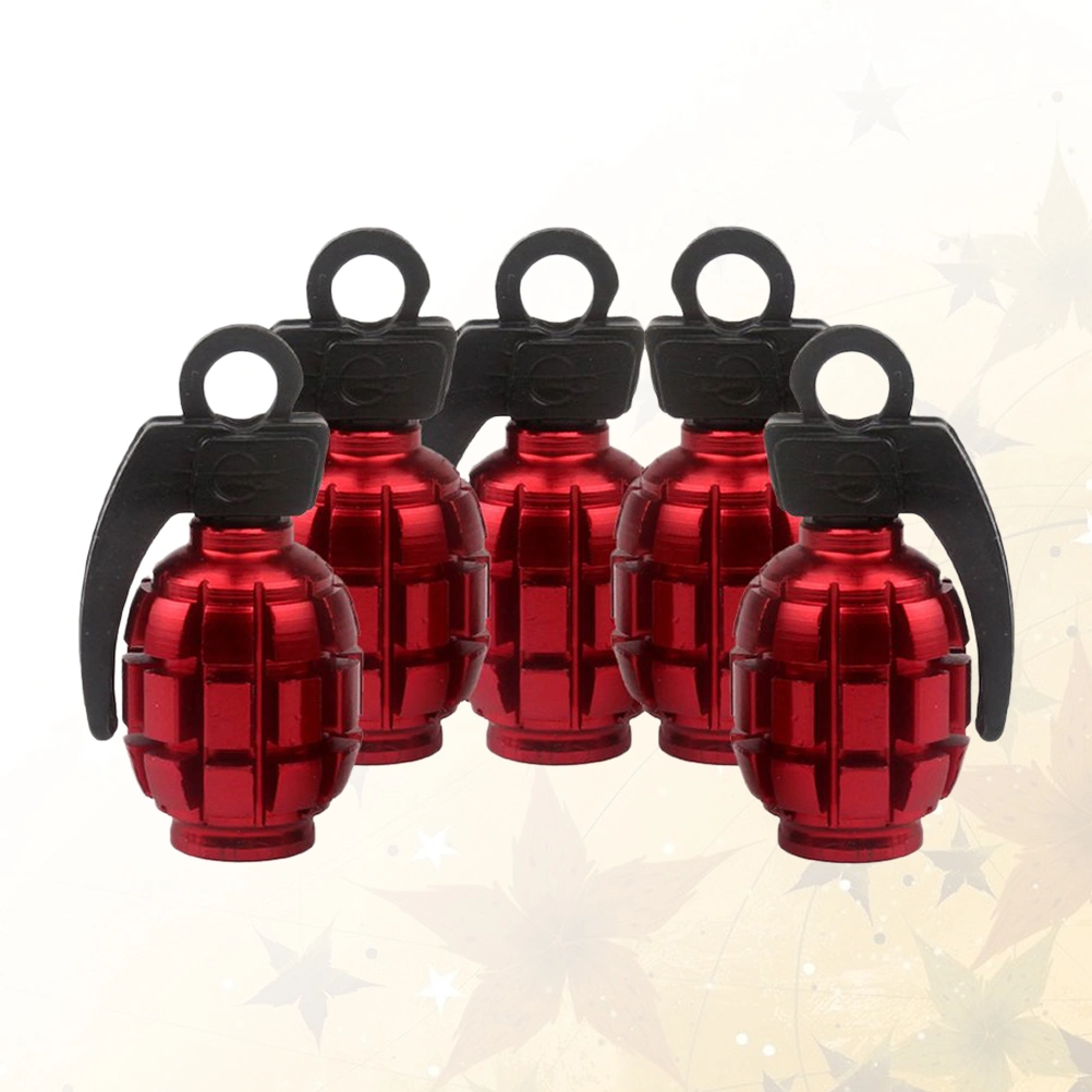 5pcs Aluminium Alloy Grenade Shaped Car Bike Motorcycle Tyre Dust Caps Cover (Red)